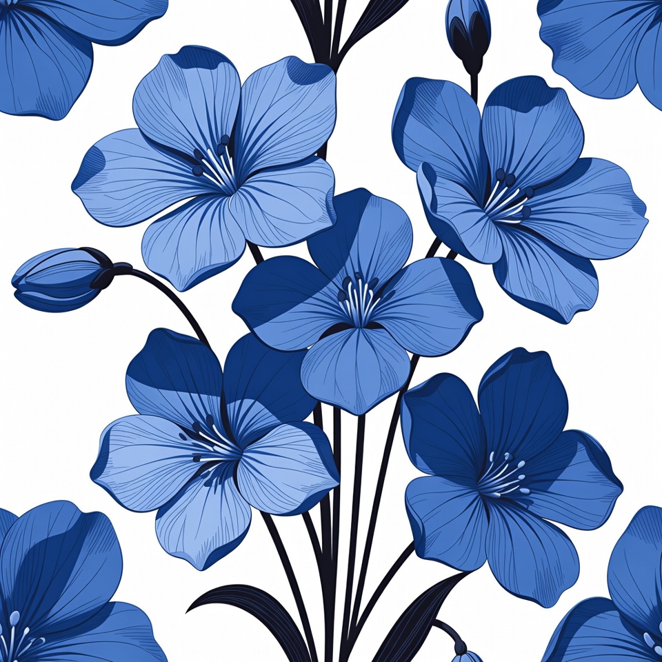 Blue flowers on white background pattern Blue flowers on white background pattern