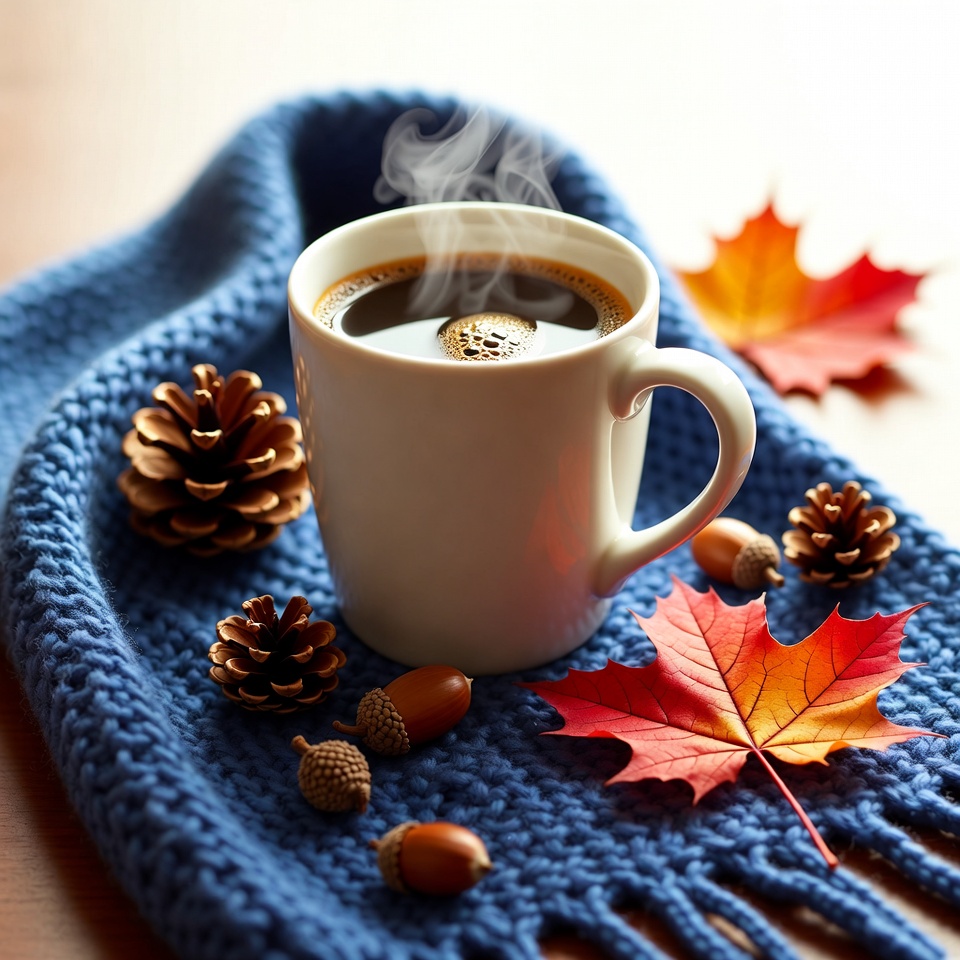 Warm coffee with autumn decor Warm coffee with autumn decor