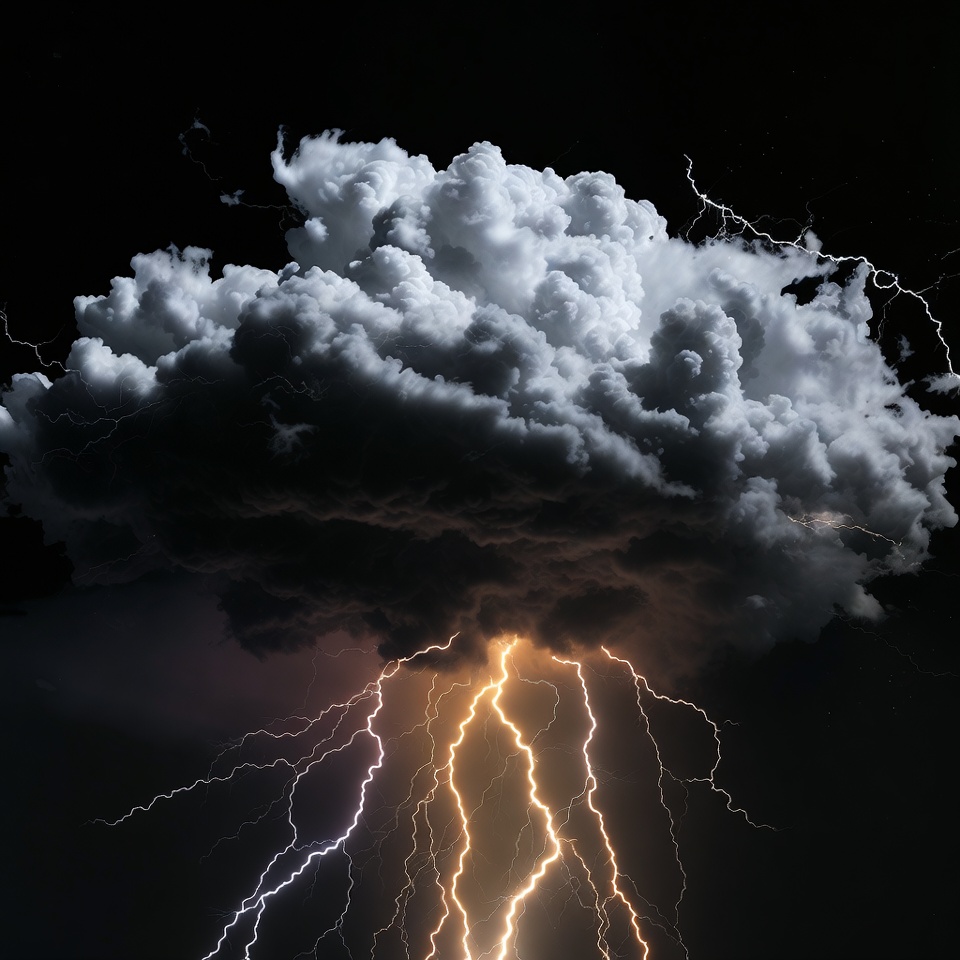 Dark cloud with lightning above ground Dark cloud with lightning above ground