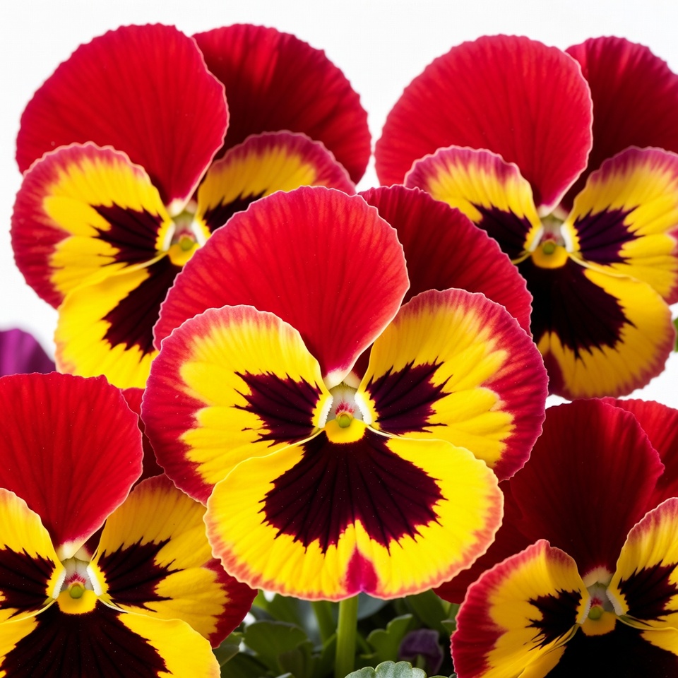 Bright yellow and red pansies in bloom Bright yellow and red pansies in bloom