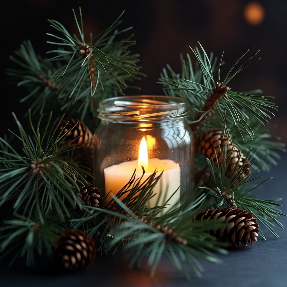 Candle with pines and cones Candle with pines and cones