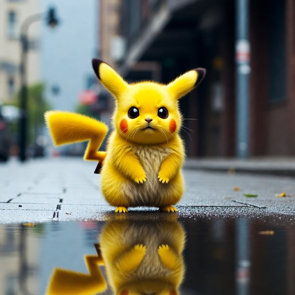 Pikachu standing on street Pikachu standing on street