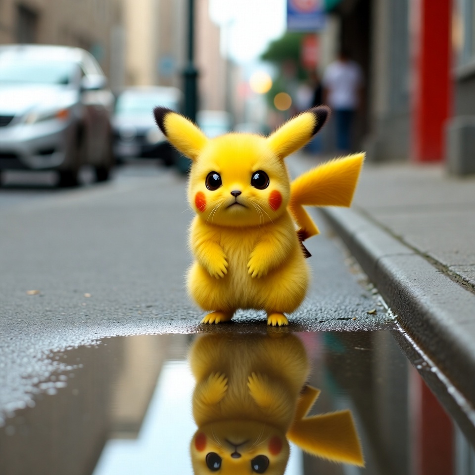 Pikachu standing on city street Pikachu standing on city street