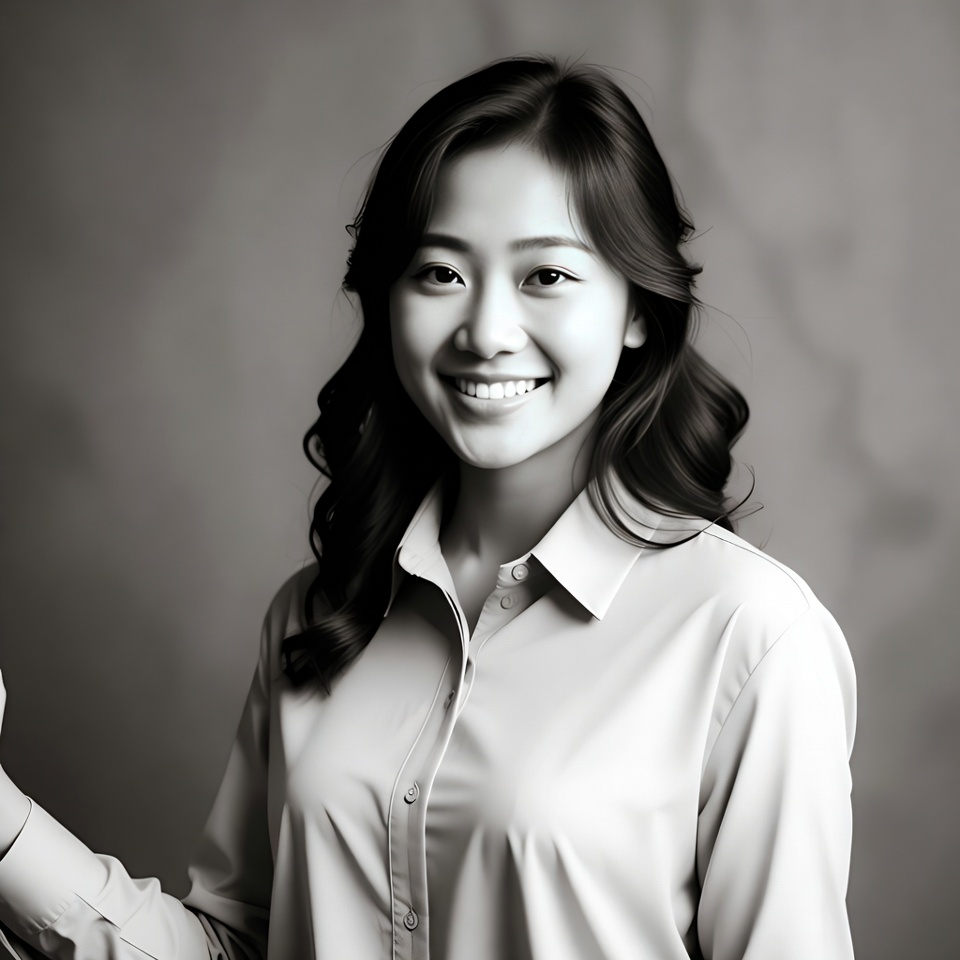 Smiling woman in shirt poses for portrait Smiling woman in shirt poses for portrait