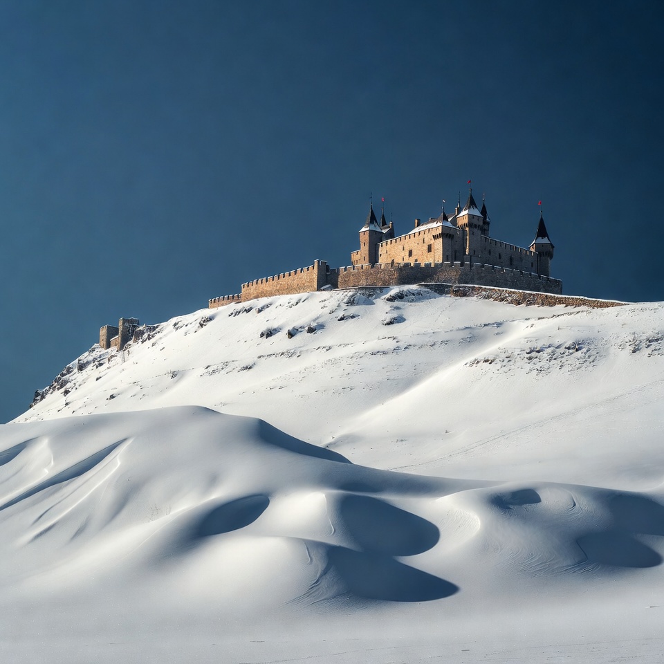 Castle on snowy hilltop in winter Castle on snowy hilltop in winter