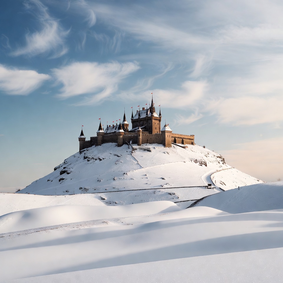 Winter castle on snowy hill Winter castle on snowy hill