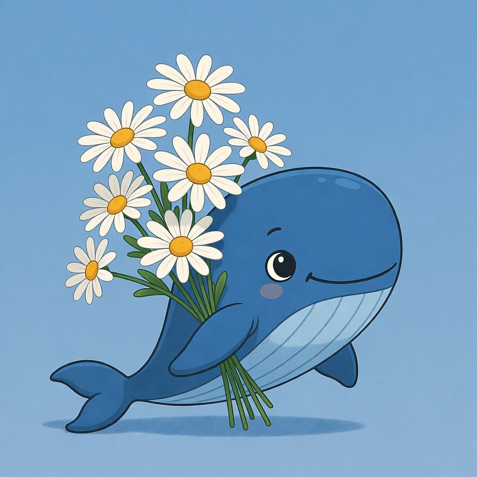 Whale carries flowers in blue sky Whale carries flowers in blue sky