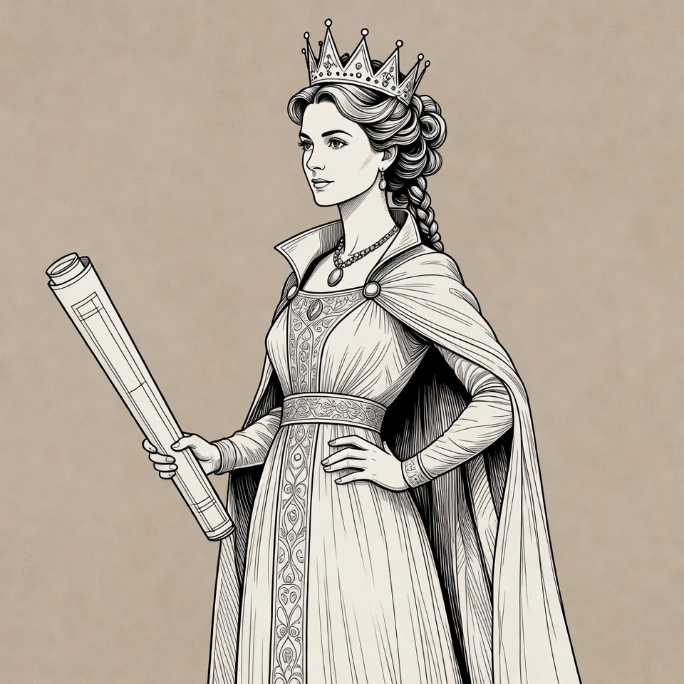 Queen holding a scroll in a castle Queen holding a scroll in a castle