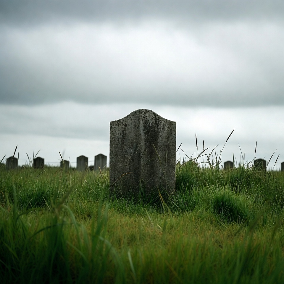 Grave in overgrown cemetery field Grave in overgrown cemetery field