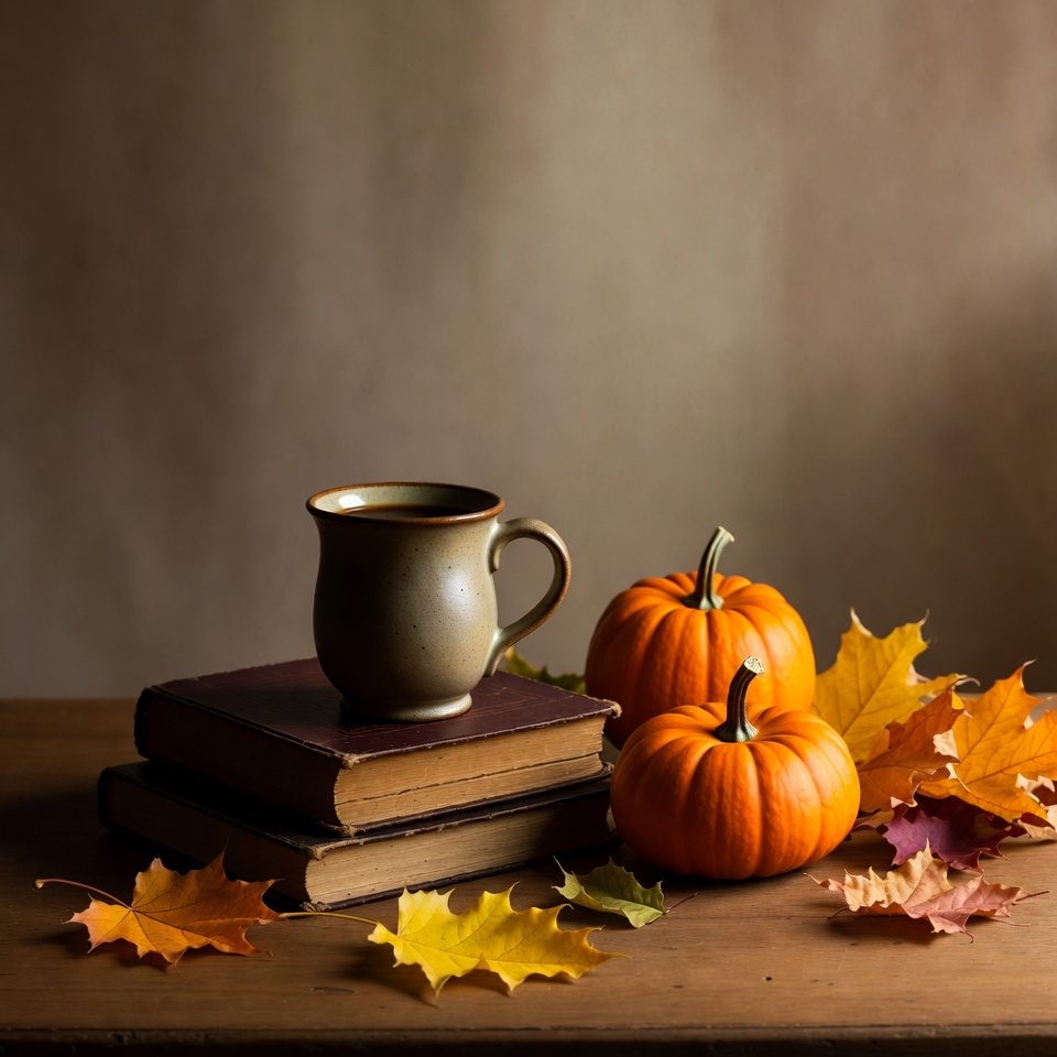 Pumpkins Coffee Mug Books Autumn Leaves Pumpkins Coffee Mug Books Autumn Leaves