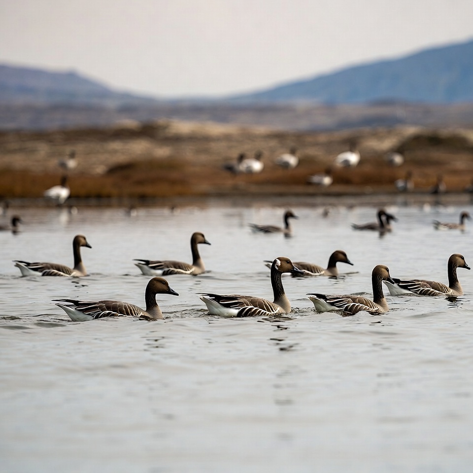Flock of Geese Swimming in Lake Flock of Geese Swimming in Lake