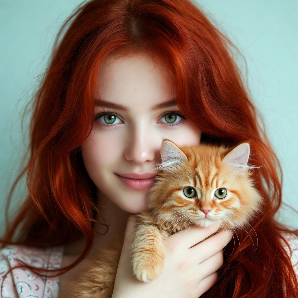 Woman holding ginger kitten Woman holding ginger kitten