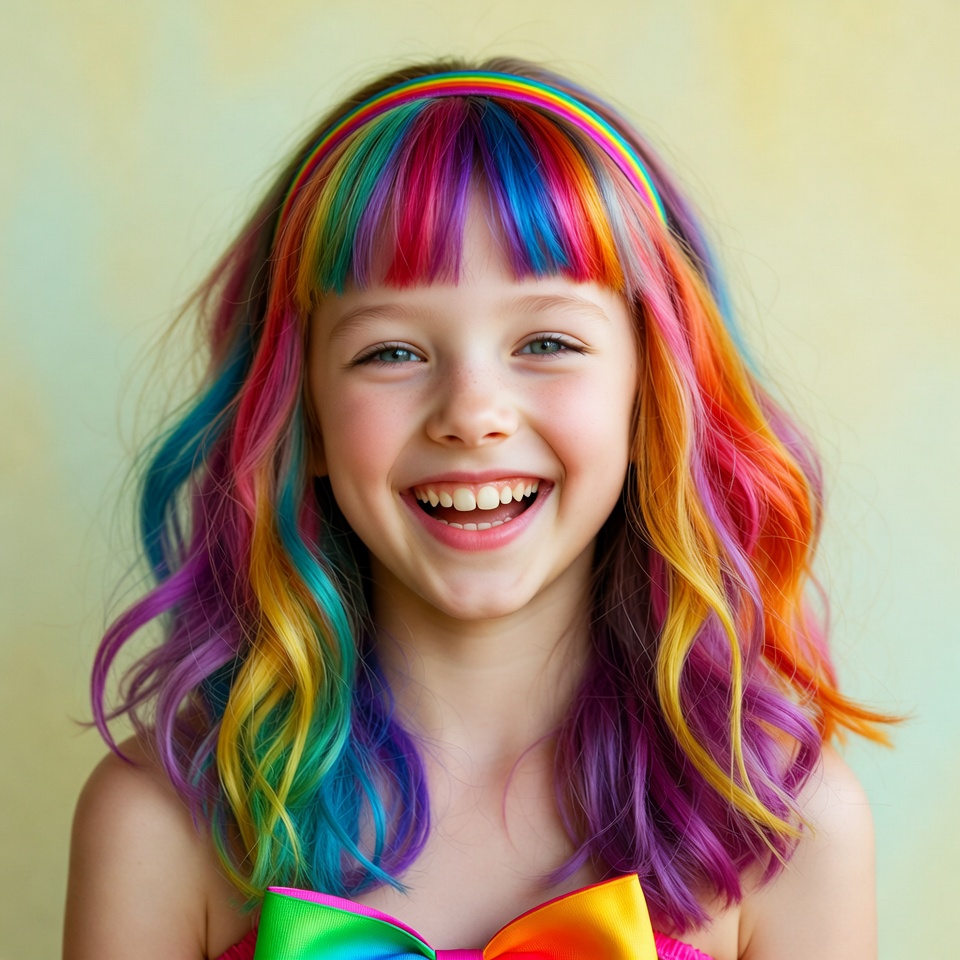 Girl with rainbow hair smiling Girl with rainbow hair smiling
