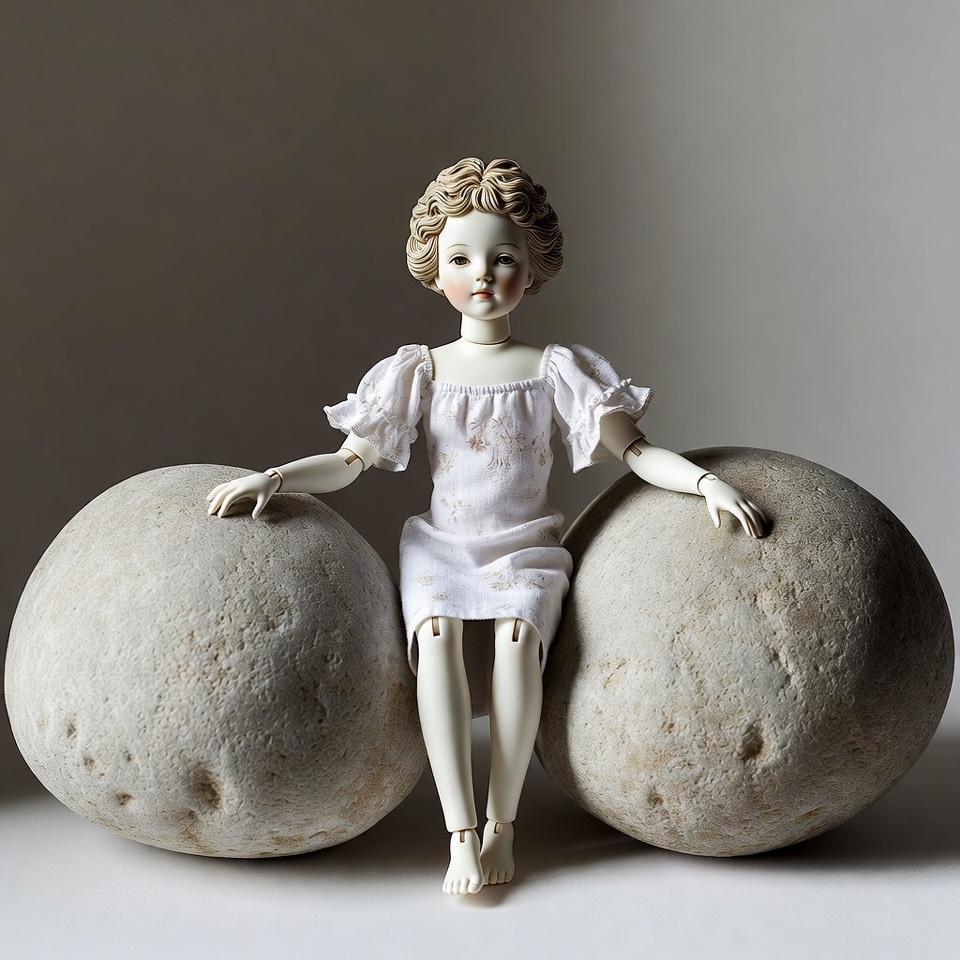 Doll sitting between large rocks Doll sitting between large rocks