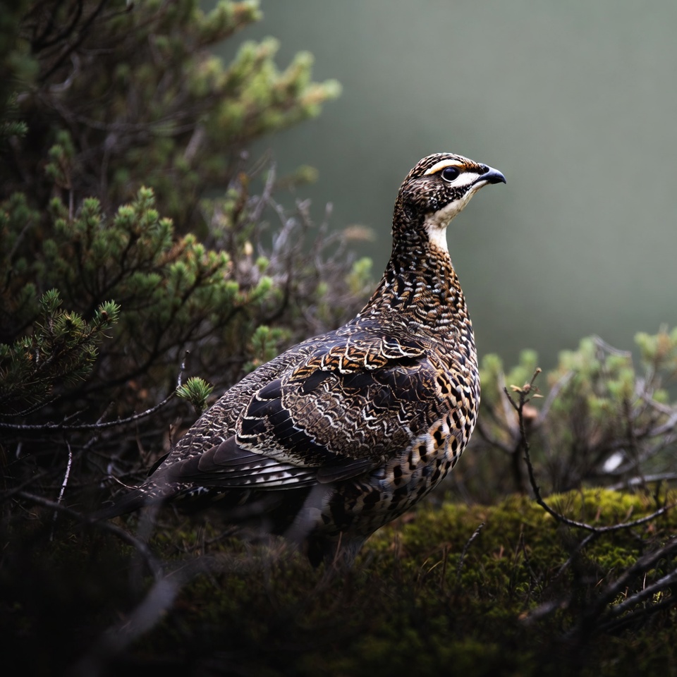 Grouse standing in green bushes Grouse standing in green bushes
