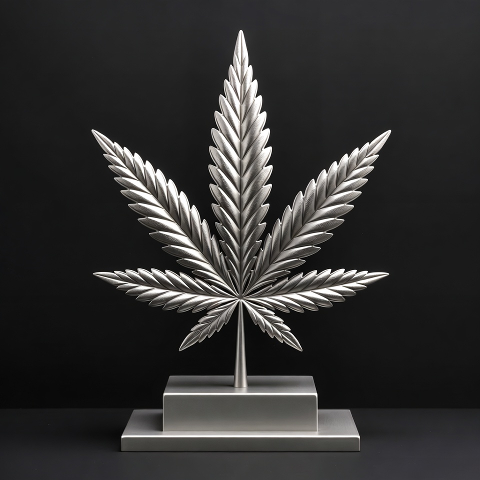 Silver Marijuana Leaf on Base Silver Marijuana Leaf on Base