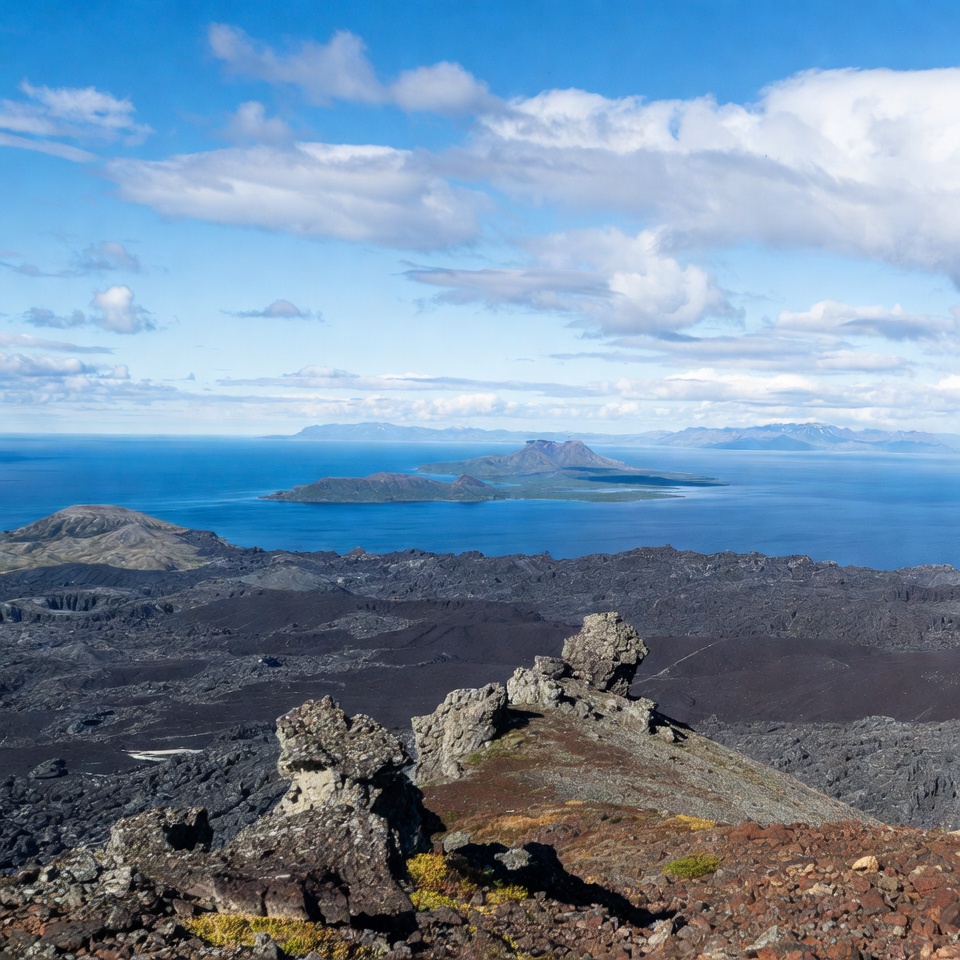 Volcanic Landscape Overlooking Ocean Islands Volcanic Landscape Overlooking Ocean Islands