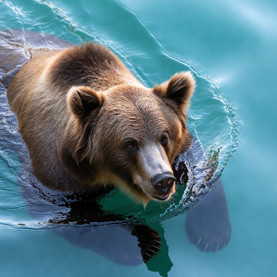 Brown bear swimming in water Brown bear swimming in water
