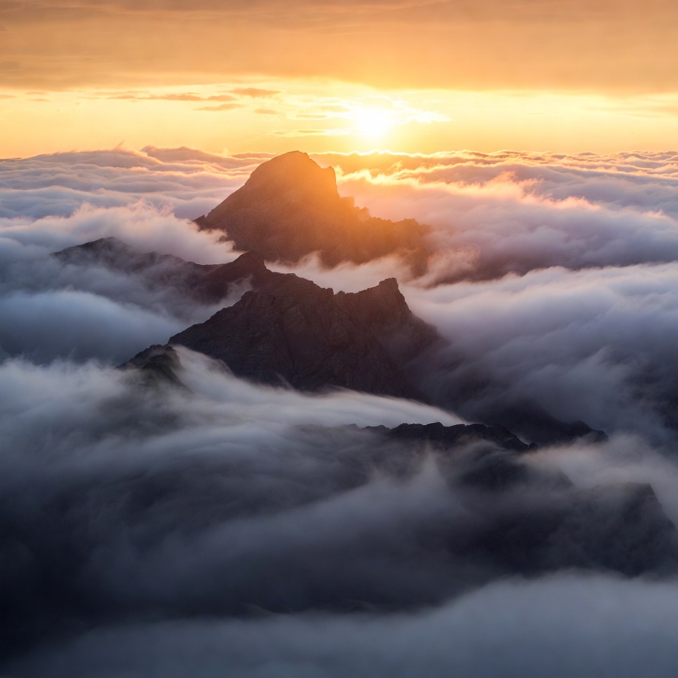 Sunrise Over Mountains Above Clouds Sunrise Over Mountains Above Clouds