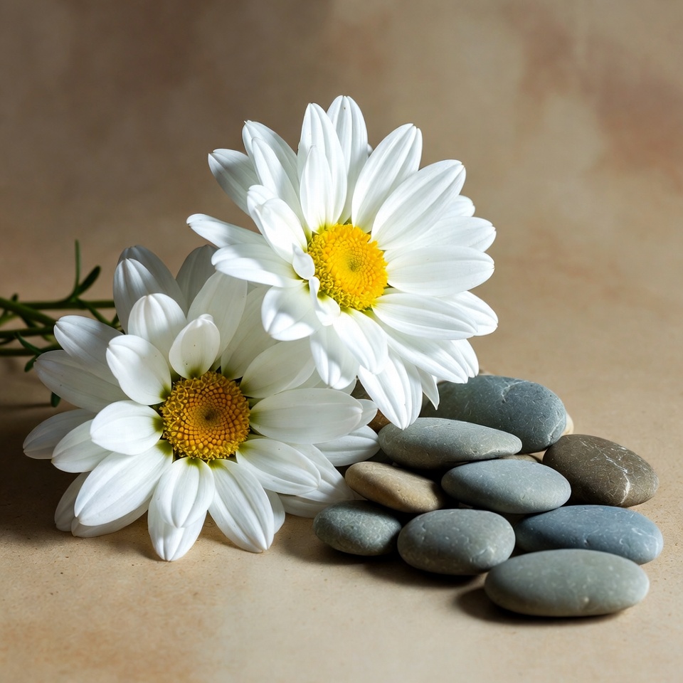 White Daisies with Smooth Pebbles White Daisies with Smooth Pebbles