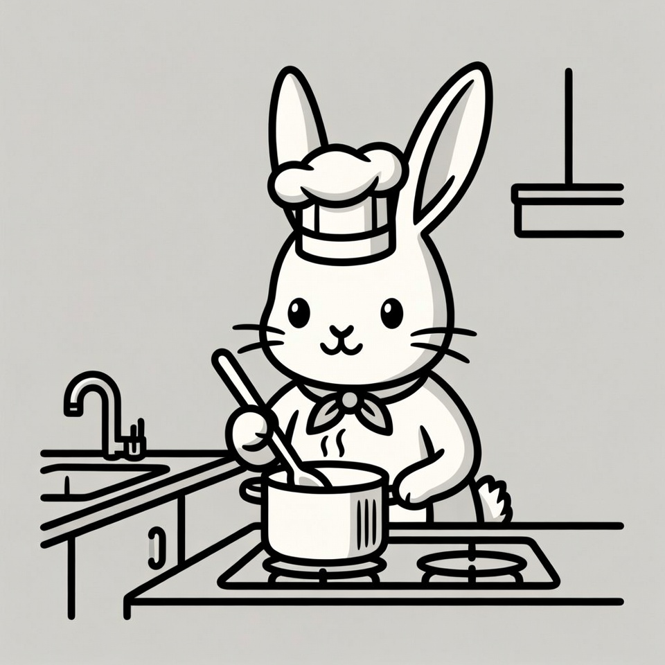 Bunny chef cooking soup Bunny chef cooking soup
