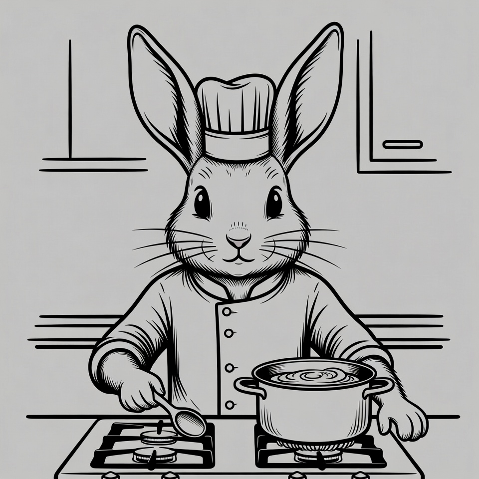 Rabbit chef cooking soup Rabbit chef cooking soup