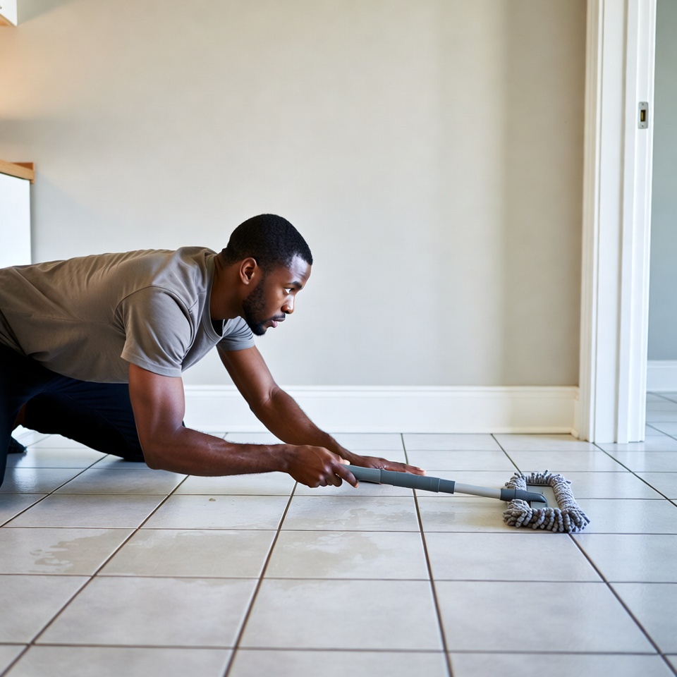 African-American man mopping floor African-American man mopping floor