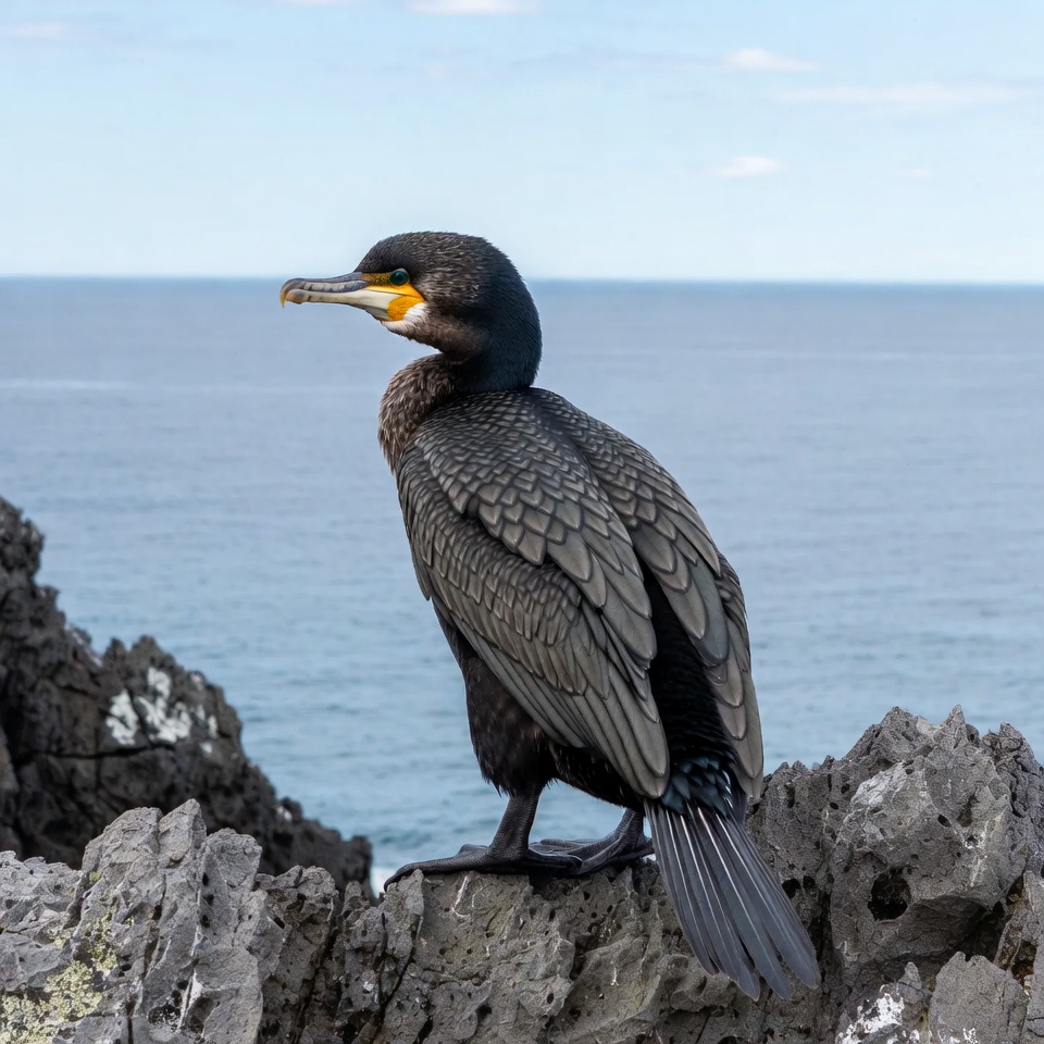 Cormorant standing on ocean rocks Cormorant standing on ocean rocks