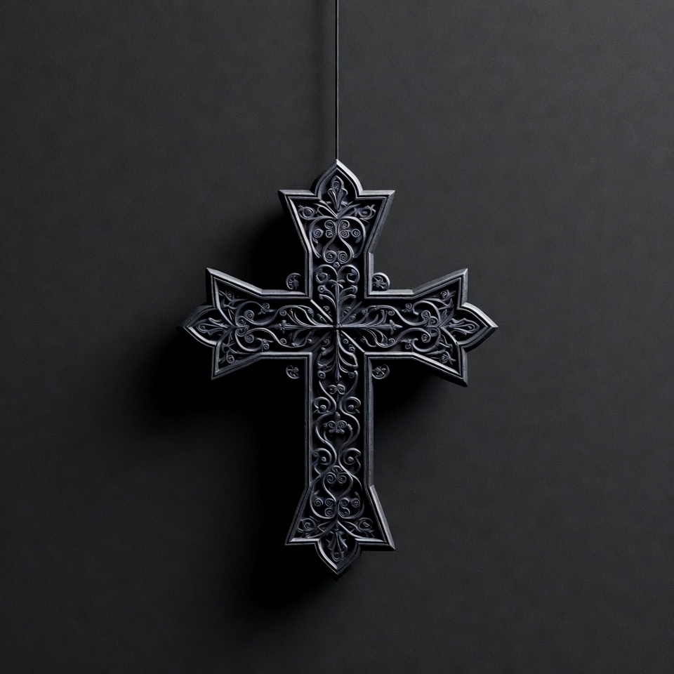 Ornate Black Cross Hanging Ornate Black Cross Hanging