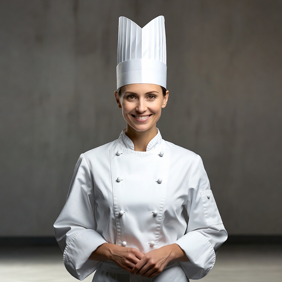 Smiling woman chef in white uniform Smiling woman chef in white uniform