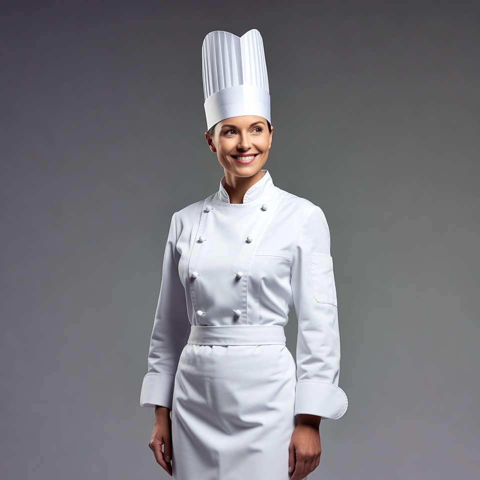 Smiling woman chef in white uniform Smiling woman chef in white uniform