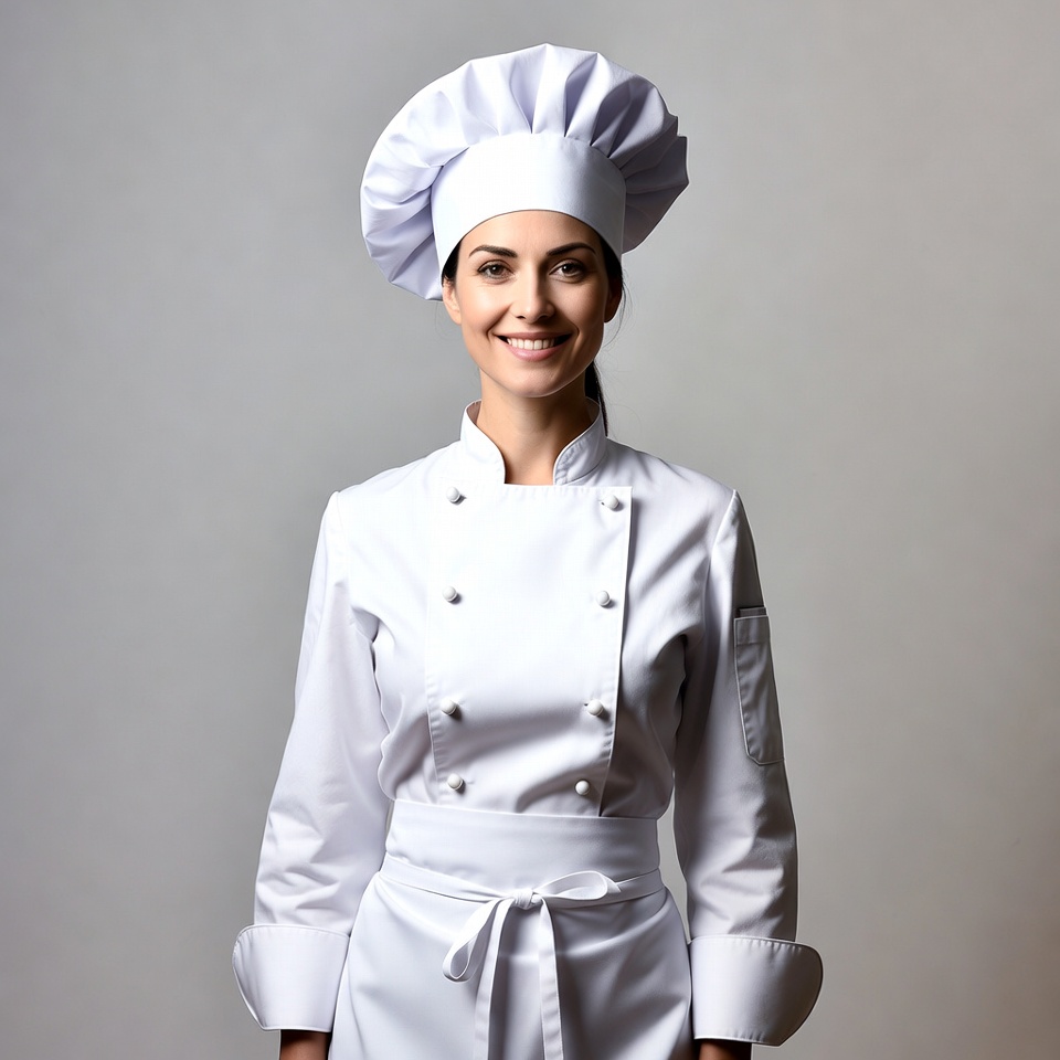 Smiling woman chef in white uniform Smiling woman chef in white uniform
