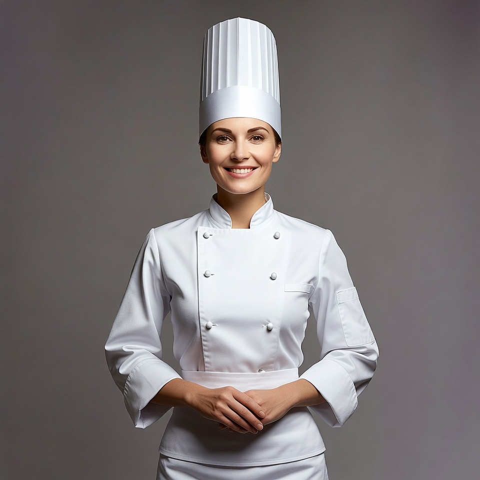 Smiling woman chef in white uniform Smiling woman chef in white uniform