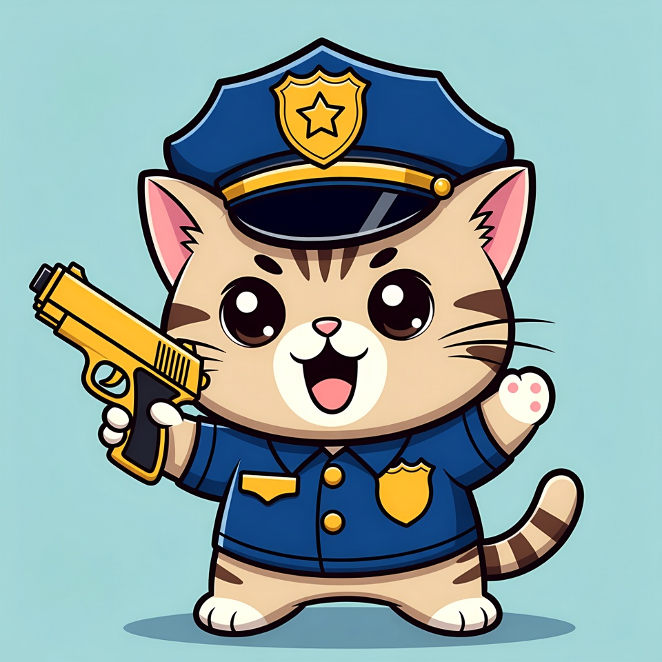 Cartoon cat police officer holding gun Cartoon cat police officer holding gun