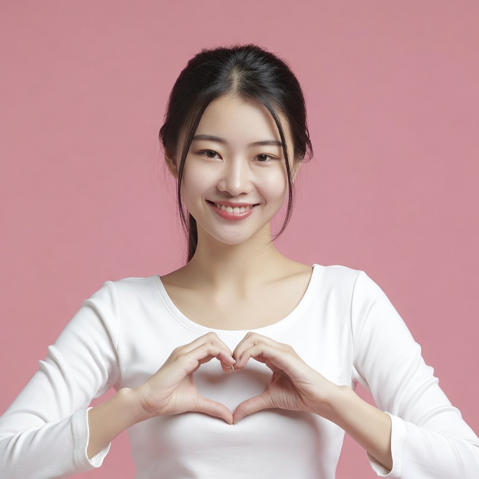 Asian woman making heart hands Asian woman making heart hands