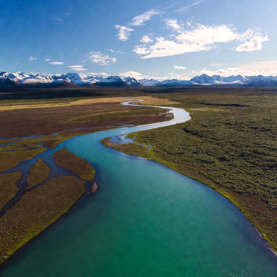 Turquoise River in Snowy Mountains Turquoise River in Snowy Mountains