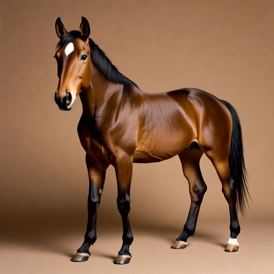 Bay horse standing on brown background Bay horse standing on brown background