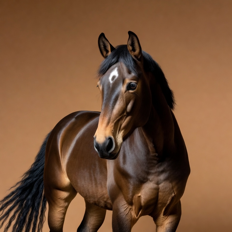 Bay horse with blaze on brown background Bay horse with blaze on brown background