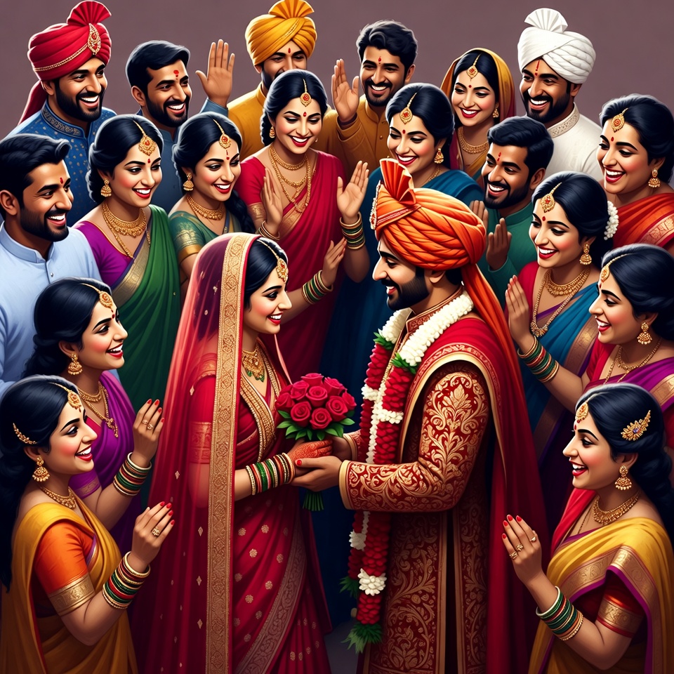 Indian Wedding Bride Groom Family Celebration Indian Wedding Bride Groom Family Celebration