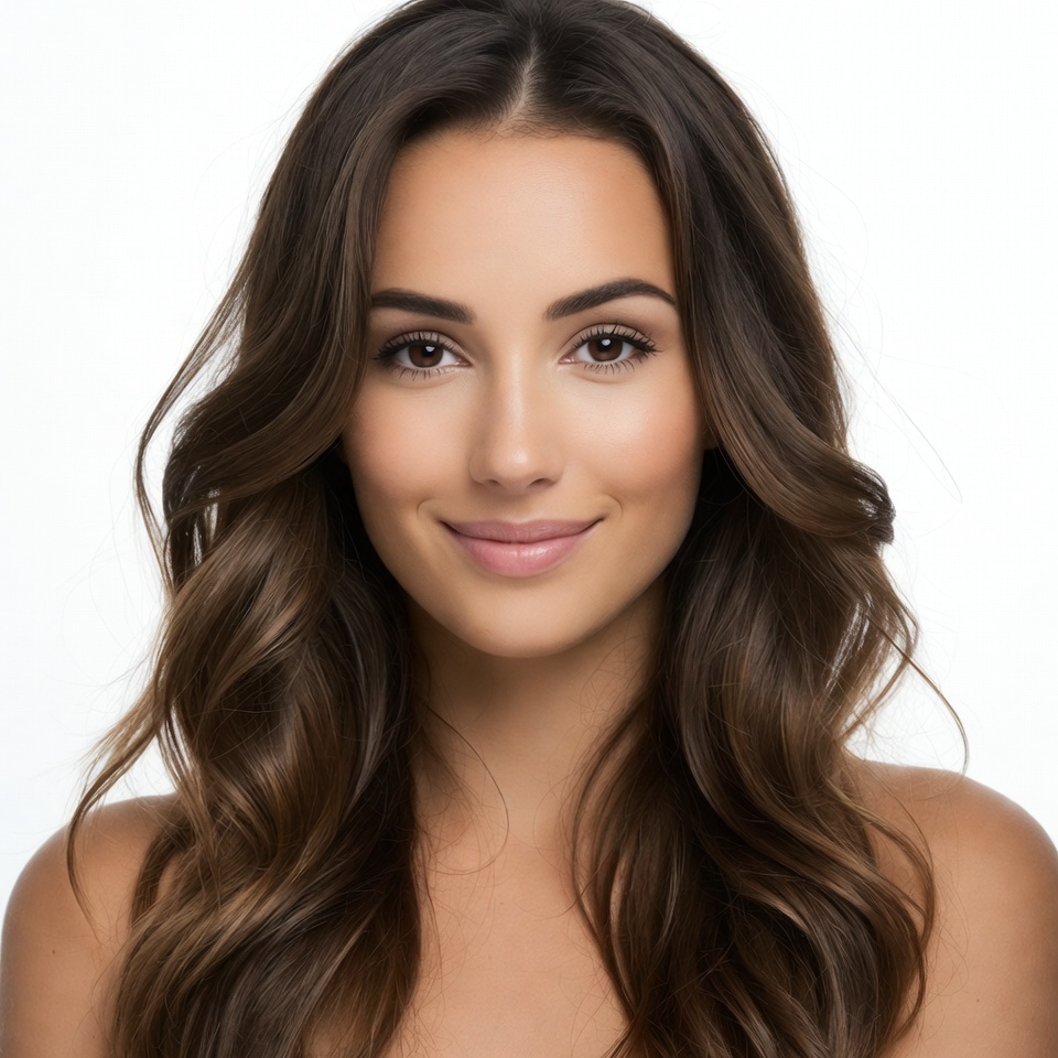 Smiling woman with long brown hair Smiling woman with long brown hair