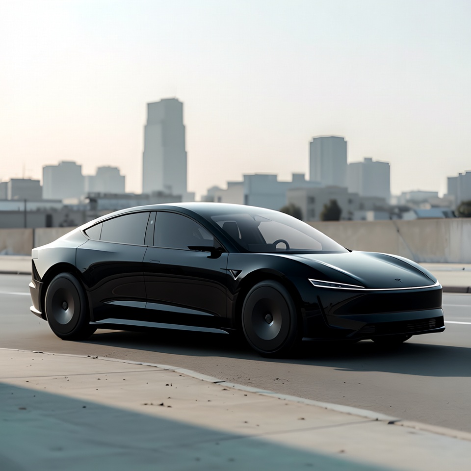 Black Tesla car on city road Black Tesla car on city road