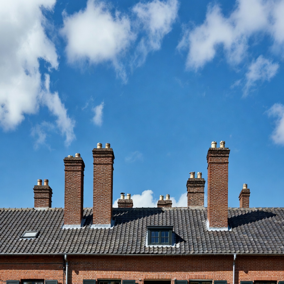 Brick Chimneys on Rooftop Under Blue Sky Brick Chimneys on Rooftop Under Blue Sky