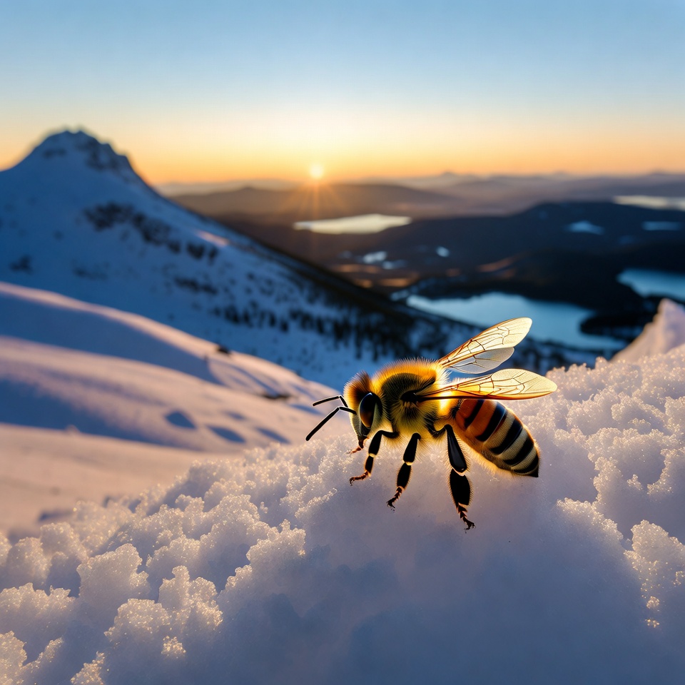 Honey Bee on Snowy Mountain Sunrise Honey Bee on Snowy Mountain Sunrise