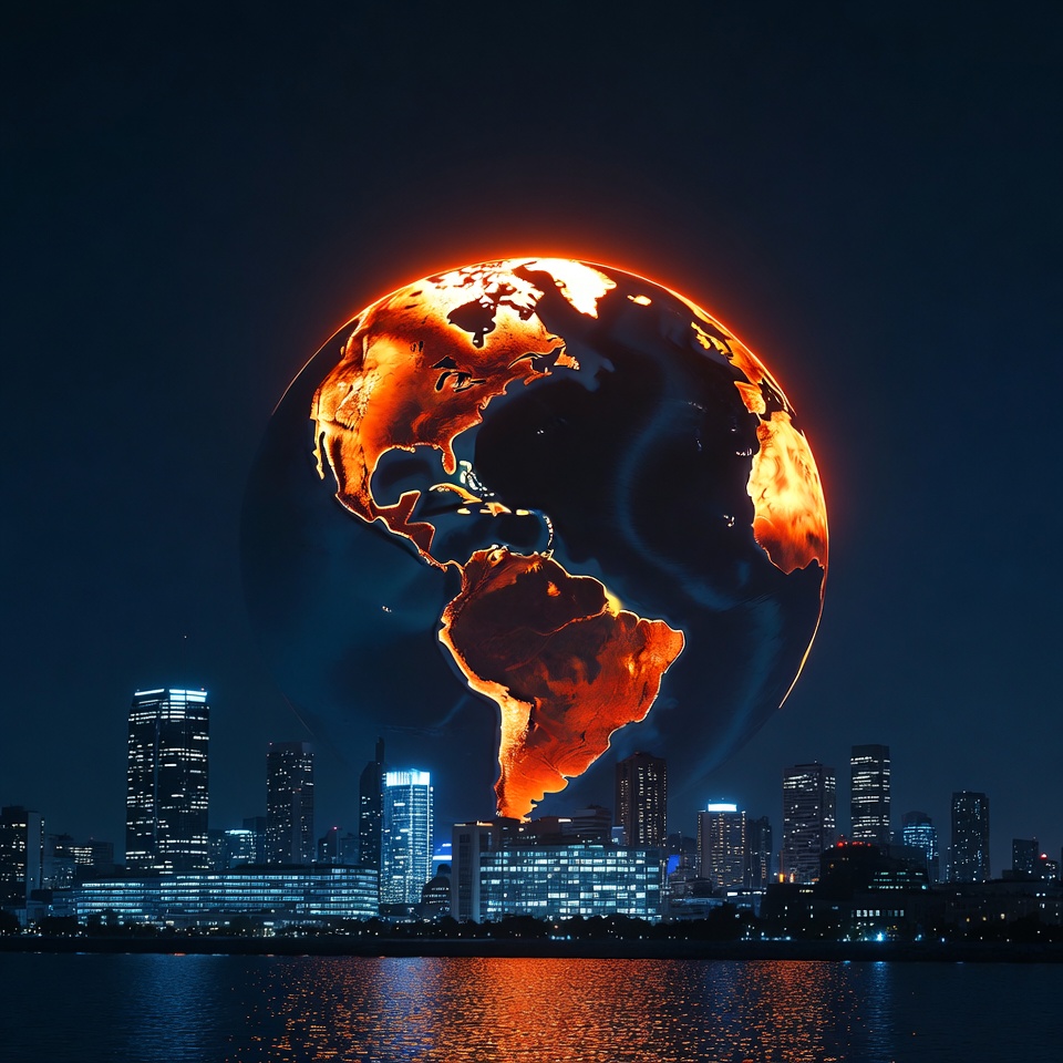 Glowing Earth over Night City Skyline Glowing Earth over Night City Skyline