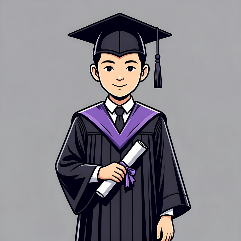 Asian boy in graduation gown with diploma Asian boy in graduation gown with diploma