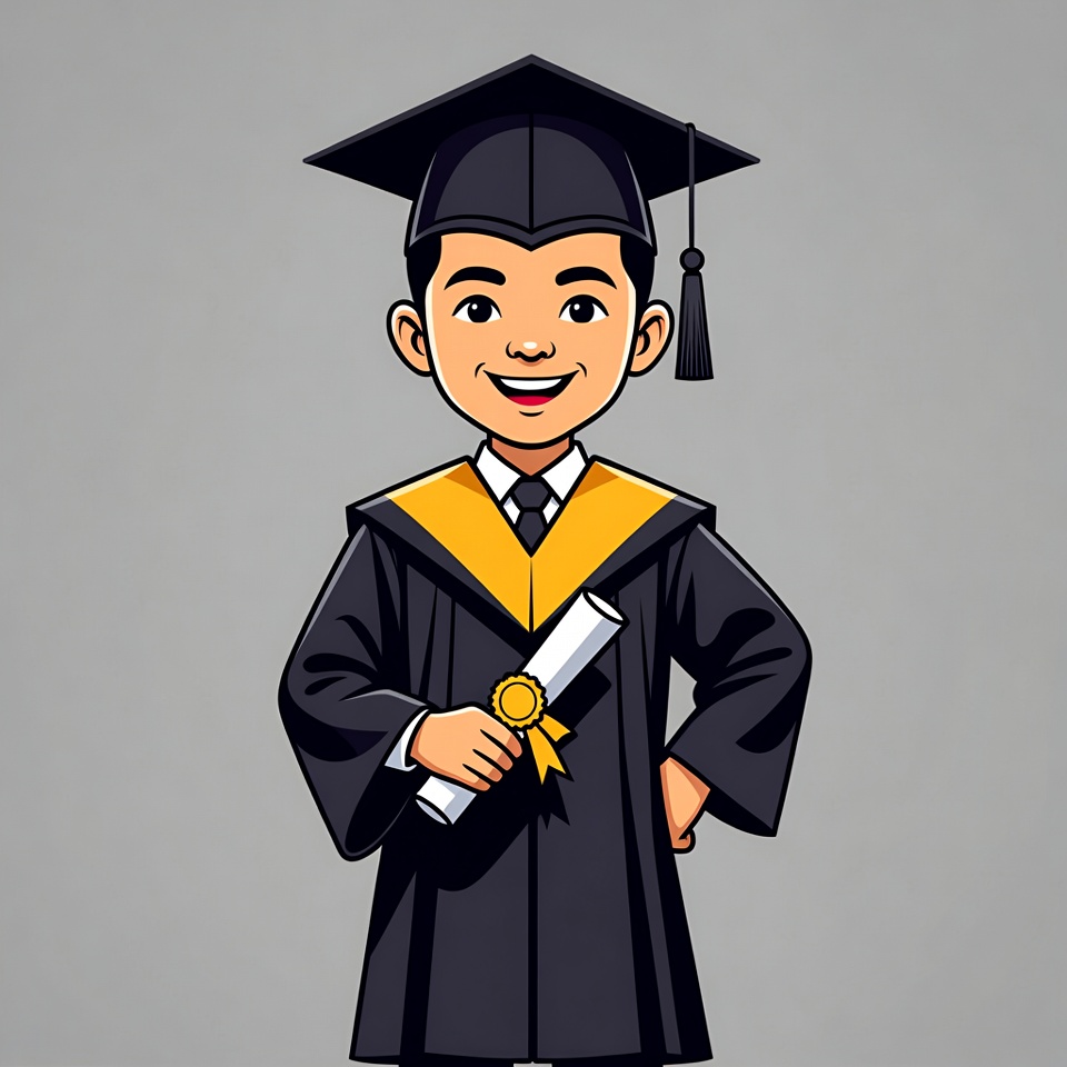 Asian boy in graduation gown with diploma Asian boy in graduation gown with diploma