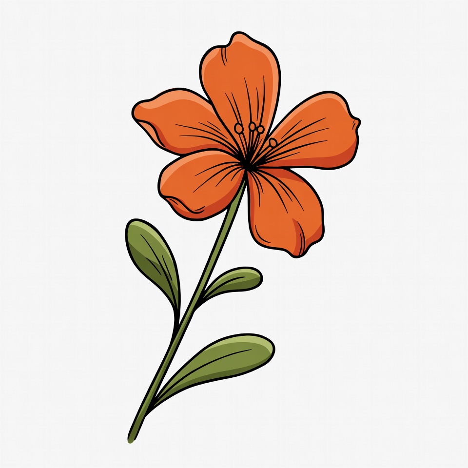 Orange Flower Illustration with Stem Orange Flower Illustration with Stem