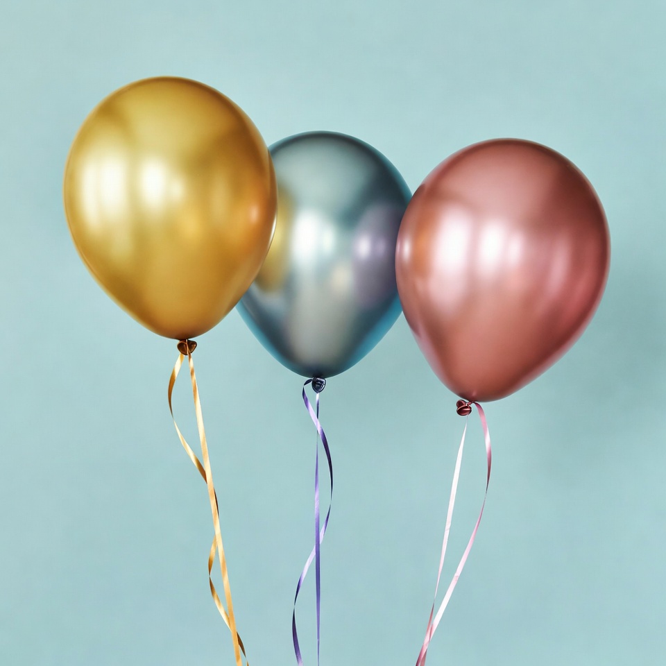 Three metallic balloons with ribbons Three metallic balloons with ribbons