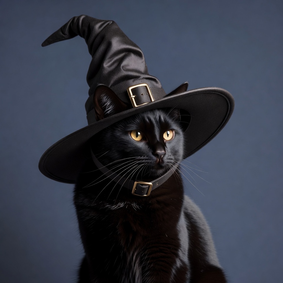 Black cat wearing witch hat Black cat wearing witch hat