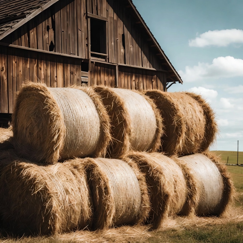 Hay Bales in Front of Wooden Barn Hay Bales in Front of Wooden Barn